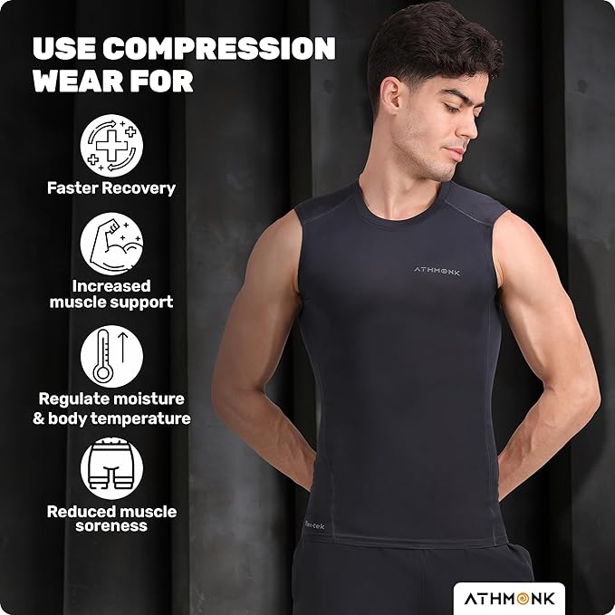 Athmonk Compression Vest Tank Body Shaper Without Sleeve for Men